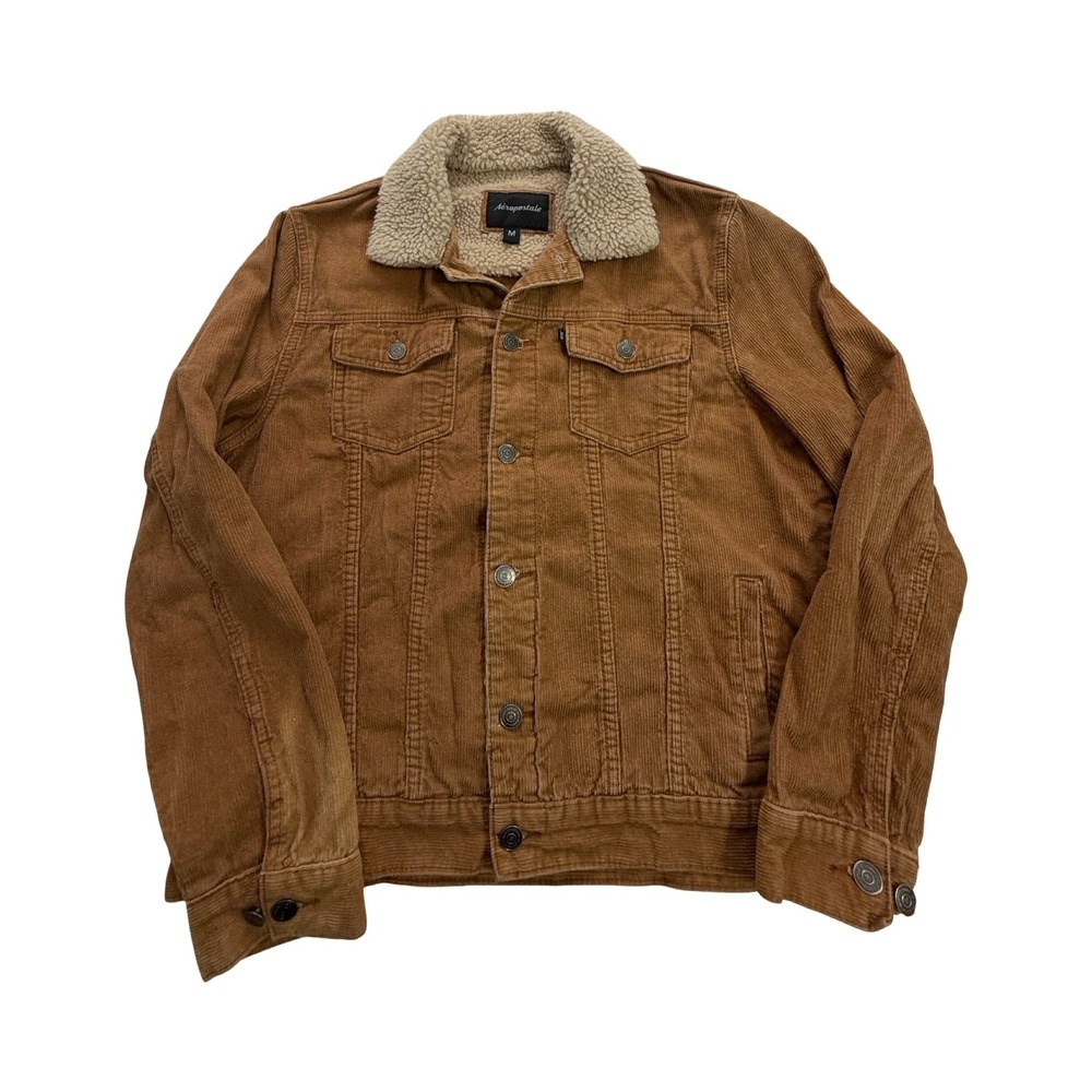 Aeropostale Trucker Jacket Mens M Brown Corduroy Sherpa Collar Western